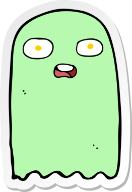 Bir insan tarafından çizilmiş komik bir hayaletin çıkartması.