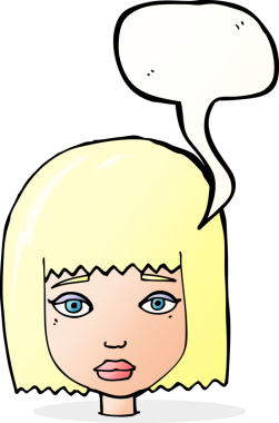 Bir insan tarafından çizilmiş konuşma baloncuğu olan bir kadın yüzü.