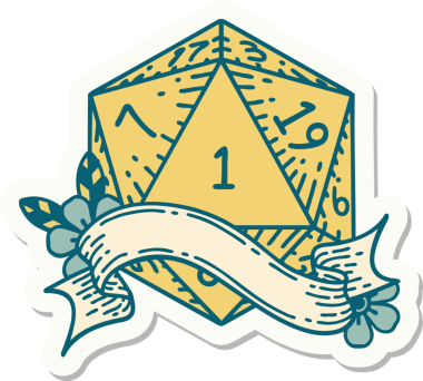 Bir insan tarafından çizilmiş doğal bir d20 zar etiketi.