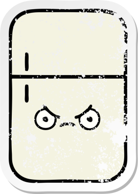 Bir insan tarafından çizilmiş şirin bir buzdolabının sıkıntılı çıkartması.