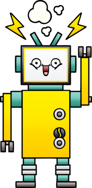 Bir insan tarafından çizilmiş mutlu bir robotun gölgeli çizgi filmi.