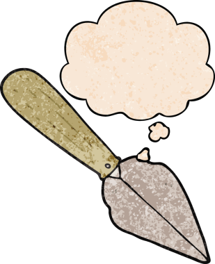 Bir insan tarafından çizilmiş grunge desenli düşünce baloncuğu olan karikatür bahçe malası.