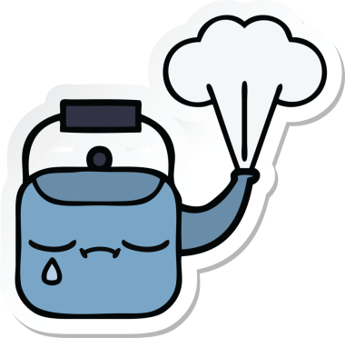 Bir insan tarafından çizilmiş dumanı tüten şirin bir çizgi film çıkartması.