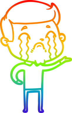 Gökkuşağı gradyan çizimi bir insan tarafından çizilmiş ağlayan bir karikatür adamı çiziyor.