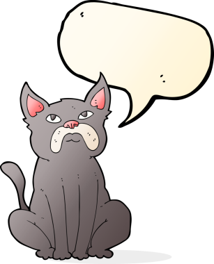 Bir insan tarafından çizilmiş konuşma balonu olan huysuz küçük bir köpek.