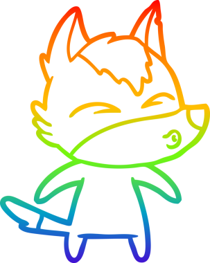 Gökkuşağı gradyan çizgi çizimi bir insan tarafından çizilmiş bir kurt çizgi filmi.