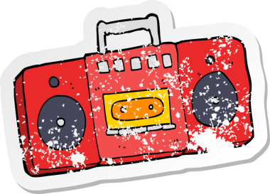 Bir insan tarafından çizilmiş bir radyo kaset çaların gerilimli retro yapıştırması.