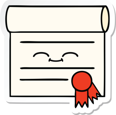 Bir insan tarafından çizilmiş şirin bir karikatür sertifikasının etiketi.