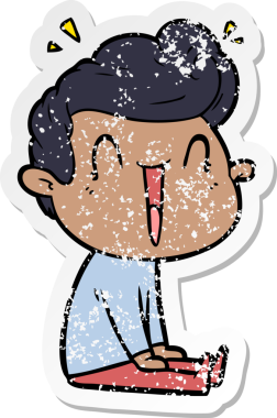 Bir insan tarafından çizilmiş heyecanlı bir karikatür çıkartması.