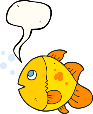 Bir insan tarafından çizilmiş serbest konuşma balonu karikatürü balığı.