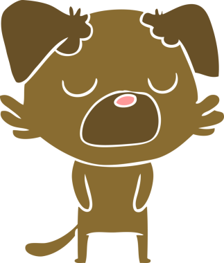 Bir insan tarafından çizilmiş düz renkli çizgi film köpeği.