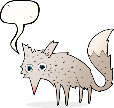 Bir insan tarafından çizilmiş konuşma balonlu komik bir kurt.