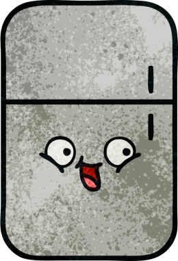 Bir insan tarafından çizilmiş buzdolabının retro grunge desenli karikatürü.