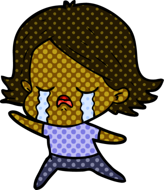 Bir insan tarafından çizilmiş ağlayan çizgi film kızı.