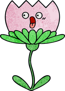 Bir insan tarafından çizilmiş bir çiçeğin retro grunge desen karikatürü