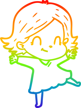 Gökkuşağı gradyan çizimi. Bir insan tarafından çizilmiş karikatür dostu bir kız.