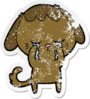 Bir insan tarafından çizilmiş ağlayan şirin bir köpek yavrusu çıkartması.