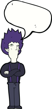 Bir insan tarafından çizilmiş konuşma balonu olan bir vampir adam.