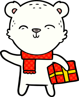 Kutup ayısı Noel hediyesi olarak bir insan tarafından çizilmiş karikatür.