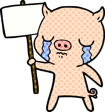 Bir insan tarafından çizilmiş tabelalı ağlayan domuz.