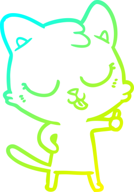 Bir insan tarafından çizilmiş mutlu çizgi film kedisinin soğuk gradyan çizgisi.