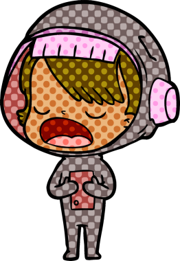 Karikatür astronot kadın bir insan tarafından çizilmiş.