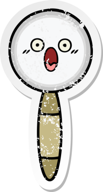 Bir insan tarafından çizilmiş sevimli bir çizgi film büyüteçinin sıkıntılı çıkartması.