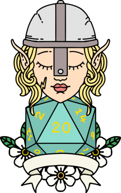 Retro Dövme Tarzı Elf Savaşçısı Doğal 20 zar atışıyla Bir insan tarafından çizilmiş