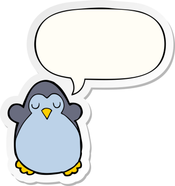 Bir insan tarafından çizilmiş konuşma balonu çıkartmalı penguen çizgi filmi.