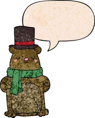 Bir insan tarafından çizilmiş eski moda konuşma baloncuğu olan çizgi film ayısı.