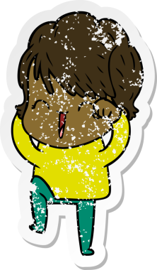 Bir insan tarafından çizilmiş, gülen bir karikatür çıkartması.