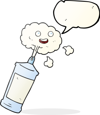 Bir insanın çizdiği krem şanti püskürten serbest konuşma balonu karikatürü.