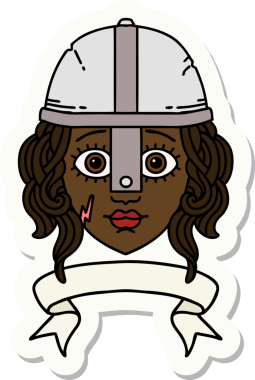 Bir insan tarafından çizilmiş parşömen pankartı olan bir insan savaşçı karakterinin çıkartması.