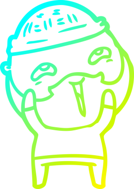 Bir insan tarafından çizilmiş, mutlu, sakallı, çizgi film karakteri.