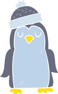 Bir insan tarafından çizilen düz renkli penguen çizimi