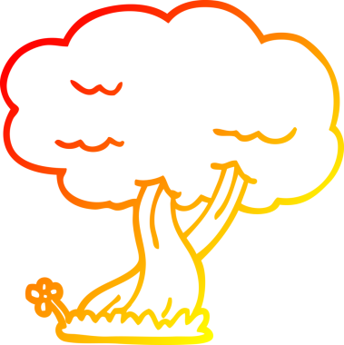 Bir insan tarafından çizilmiş bir çizgi film ağacının sıcak gradyan çizimi