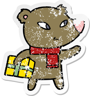 Bir insan tarafından çizilmiş şirin bir çizgi film Noel ayısının sıkıntılı çıkartması.