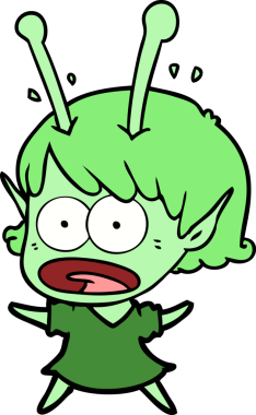 Karikatür, bir insan tarafından çizilen uzaylı kızı şok etti.