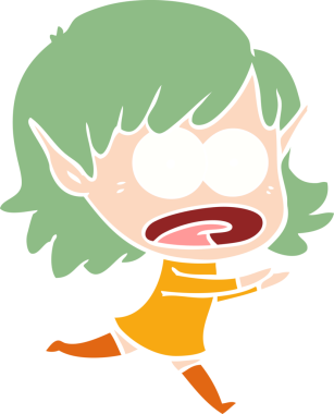 Düz renkli çizgi film bir insan tarafından çizilmiş elf kızı şok etti.