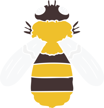 Bir insan tarafından çizilmiş düz renkli çizgi film arısı