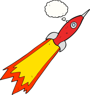 Bir insan tarafından çizilmiş serbest çizim balon karikatür roketi