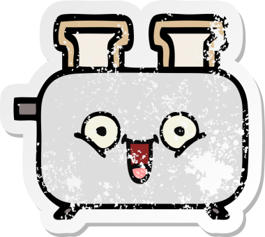 Bir insan tarafından çizilmiş bir ekmek kızartma makinesinin hüzünlü çıkartması.