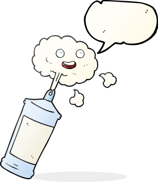 Bir insanın çizdiği krem şanti püskürten serbest konuşma balonu karikatürü.