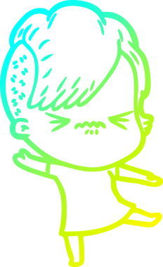 Bir çizgi film karakteri çizen soğuk gradyan, bir insan tarafından çizilmiş hippi bir kız.