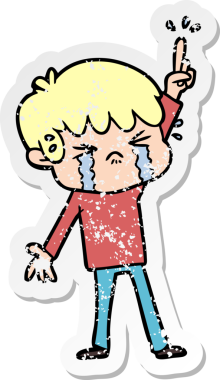 Bir insan tarafından çizilmiş, ağlayan bir çizgi film çocuğunun sıkıntılı çıkartması.