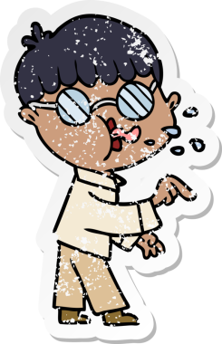 Gözlük takan ve bir insan tarafından çizilen bir çizgi film karakterinin sıkıntılı çıkartması.