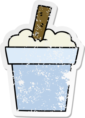 Bir insan tarafından çizilmiş garip bir el çıkartması. Karikatür dondurma kutusu.