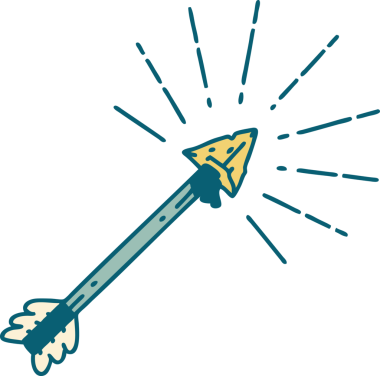 Bir insan tarafından çizilmiş geleneksel dövme stili eski çakmaktaşı ucu okunun çizimi