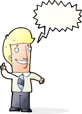 Bir insan tarafından çizilmiş konuşma baloncuğu fikri olan bir ofis çalışanı.