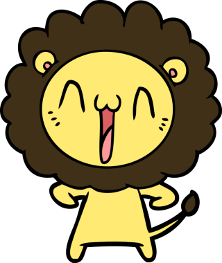 Bir insan tarafından çizilmiş mutlu çizgi film aslanı.